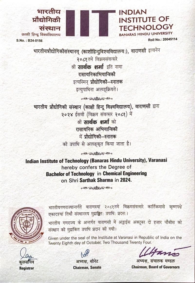 Sarthak graduated from IIT BHU Varanasi