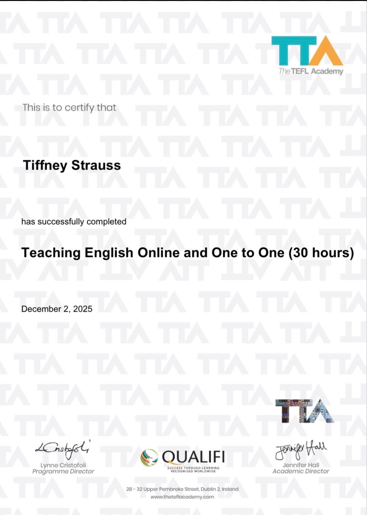 Tiffney graduated from The TEFL Academy
