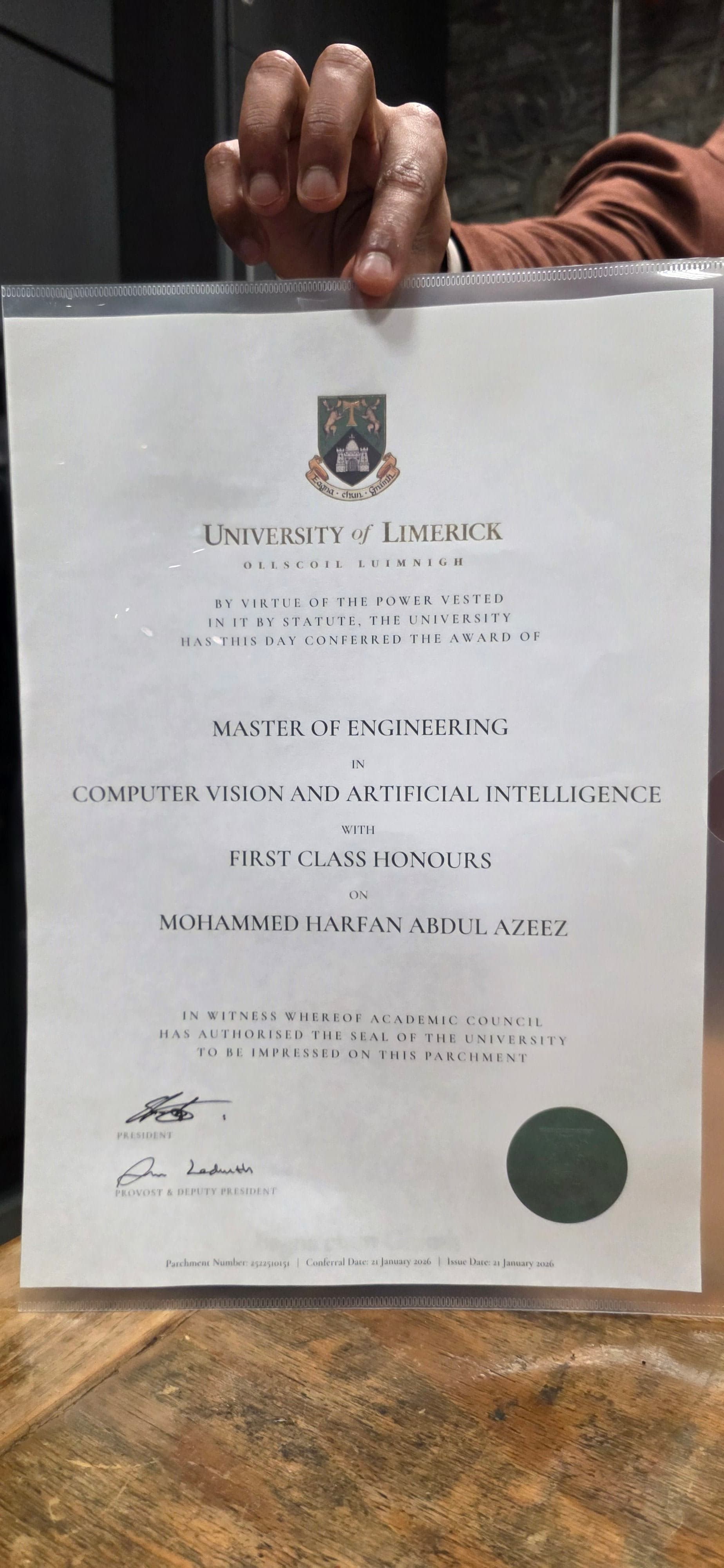 Mohammed graduated from University of Limerick