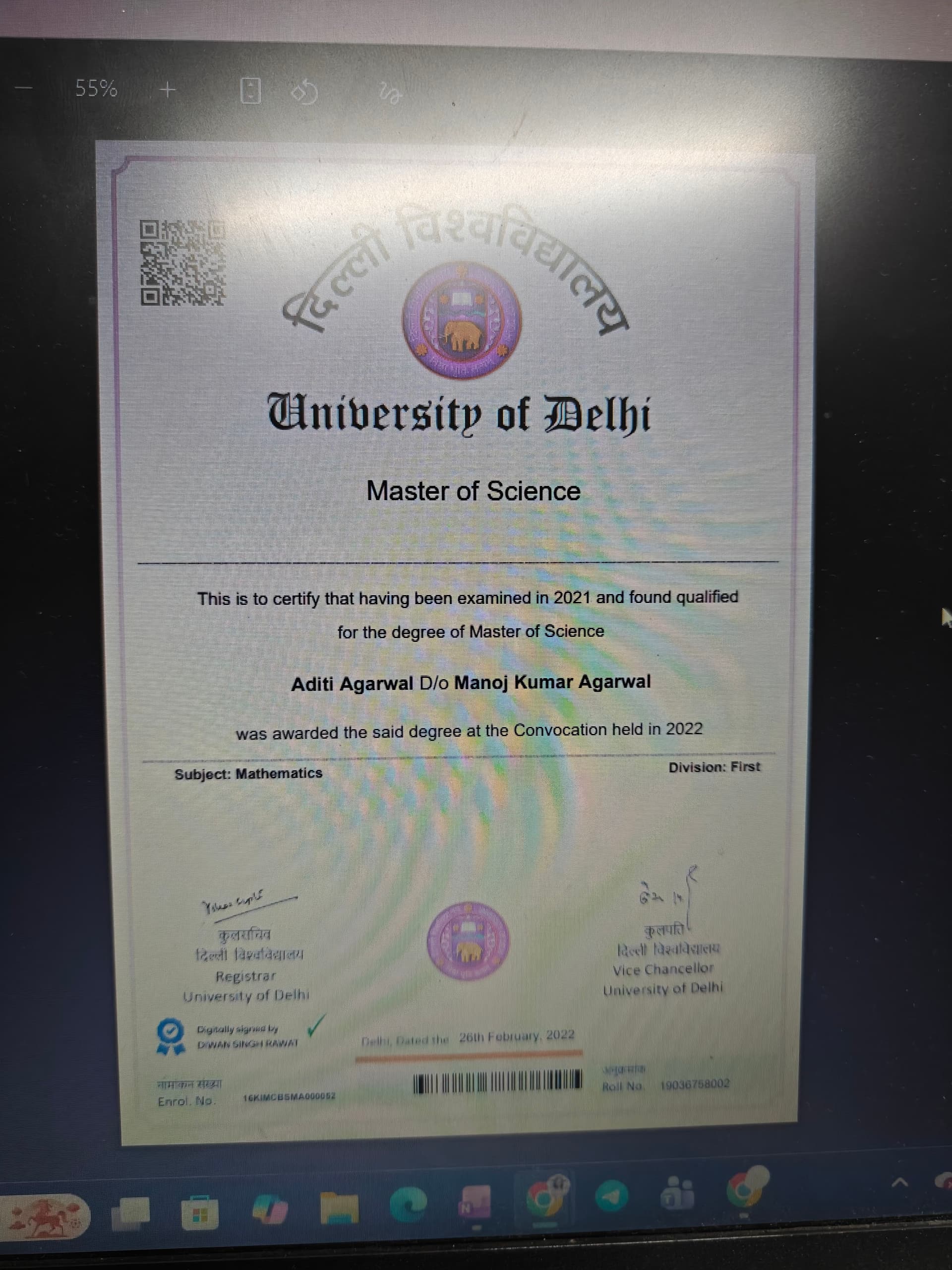 Aditi graduated from UNIVERSITY OF DELHI