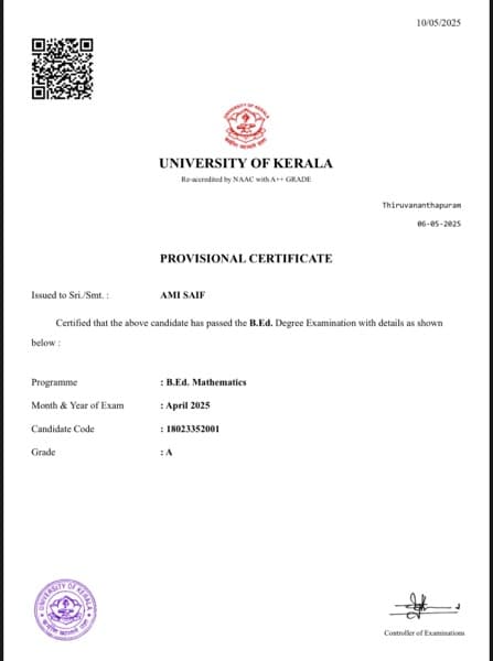 Ami graduated from Kerala University