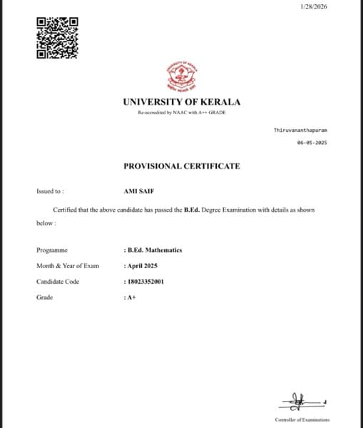Ami graduated from Kerala University