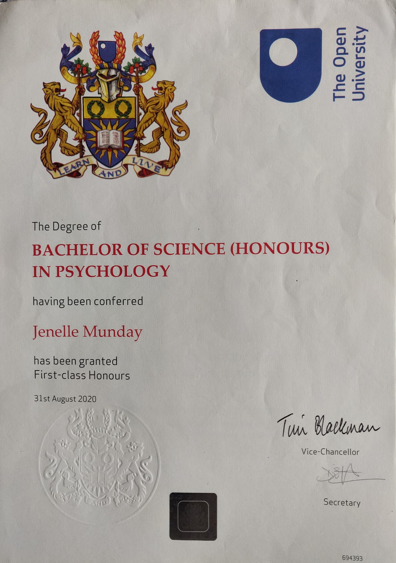 Jenelle graduated from University of Cumbria