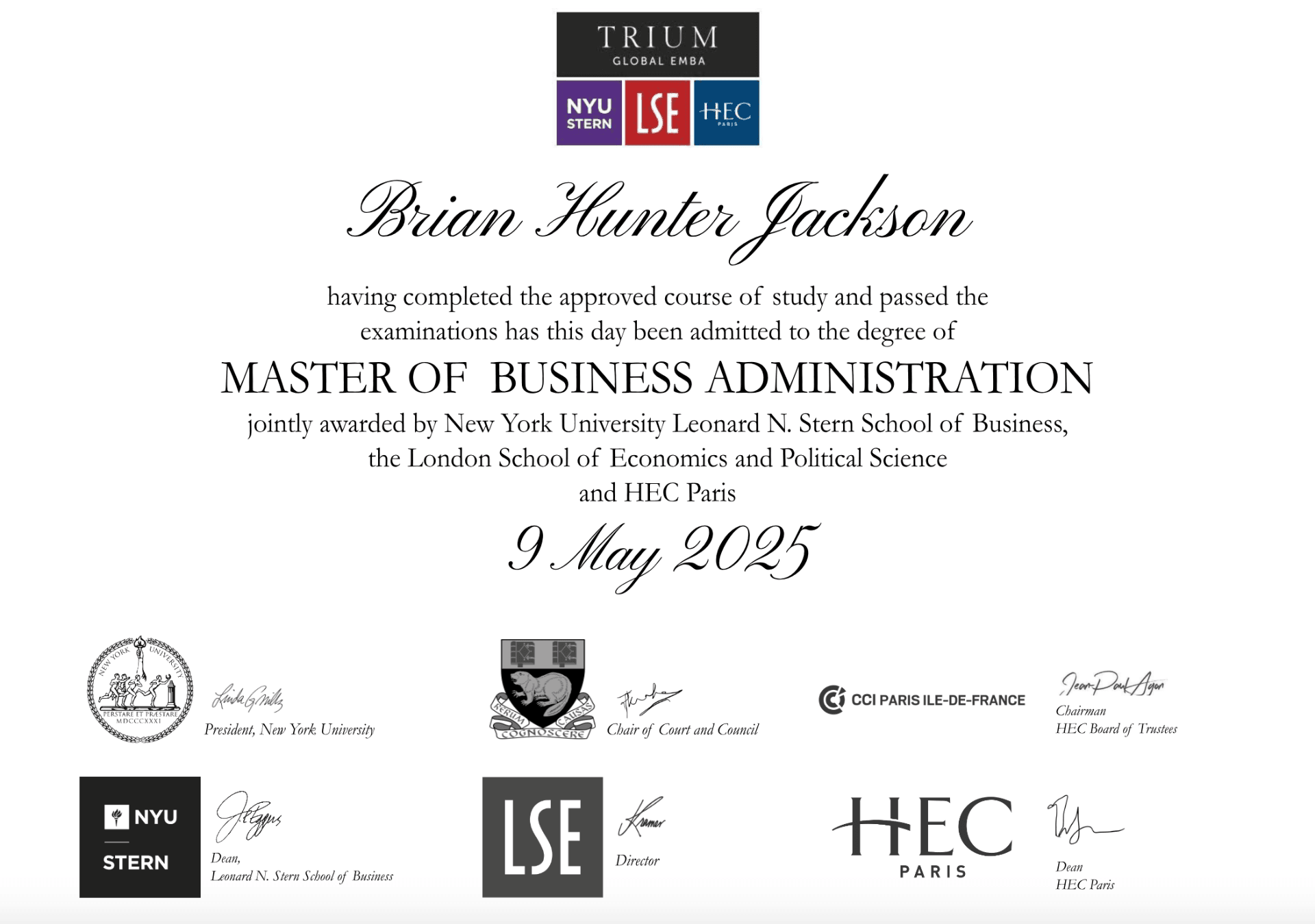 Brian graduated from London School of Economics