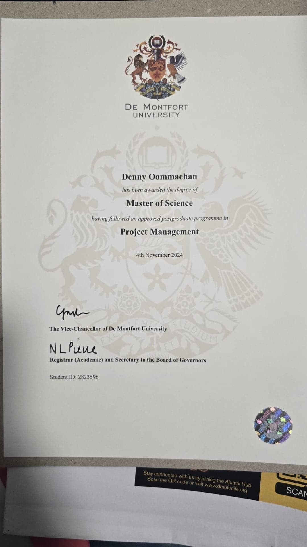 Denny graduated from De Montfort University