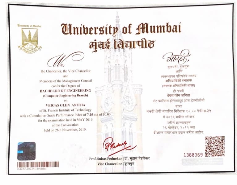 Glen graduated from Mumbai University