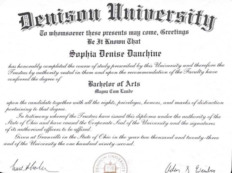 Sophia graduated from Denison University