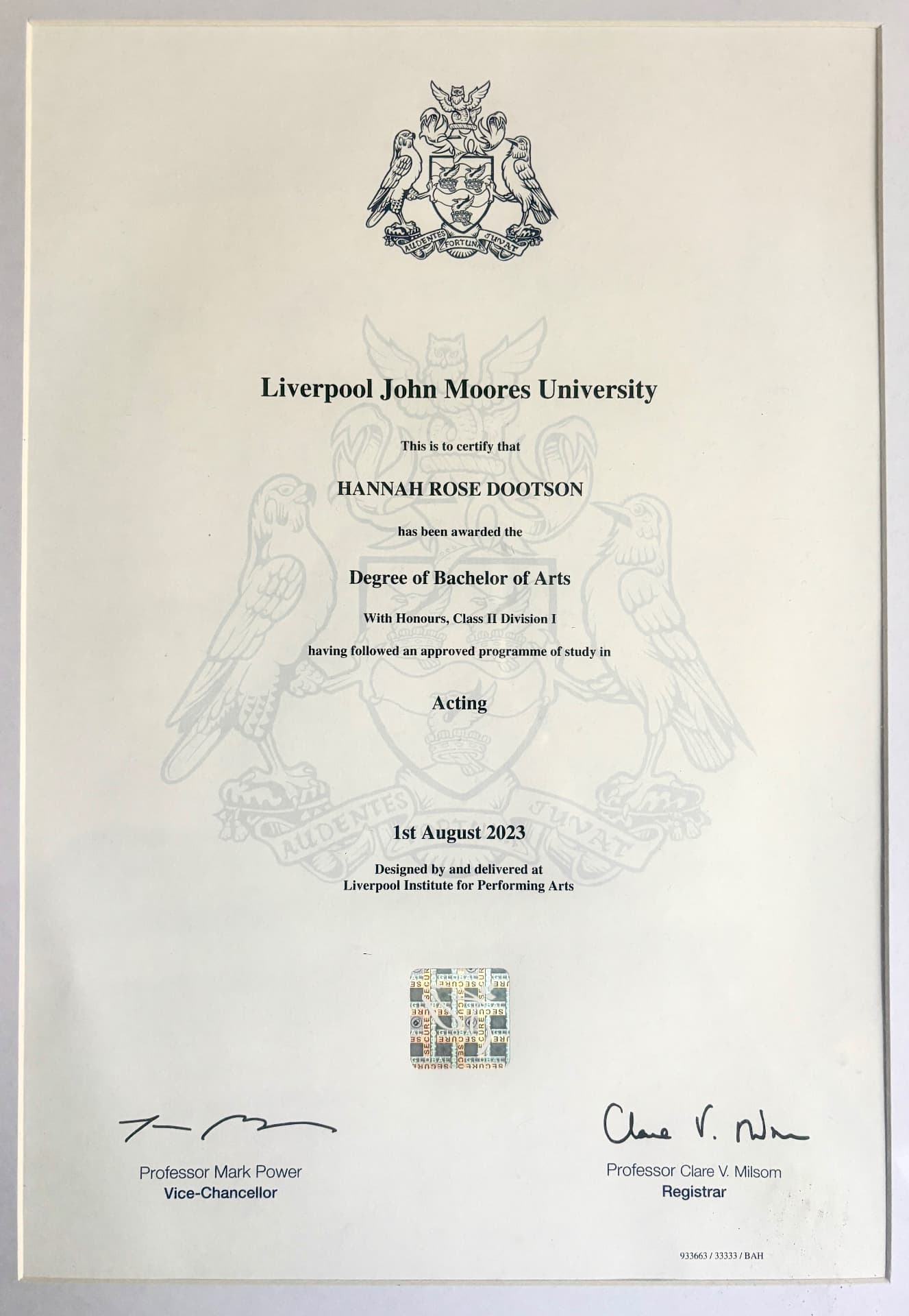 Hannah graduated from LIPA