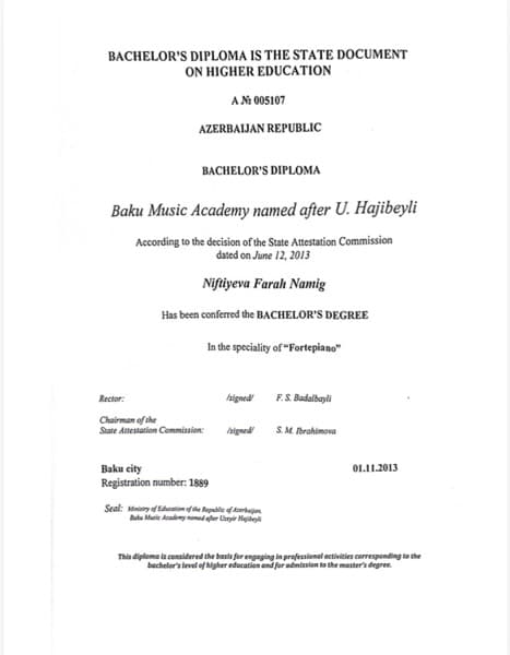 Farah graduated from Baku music academy