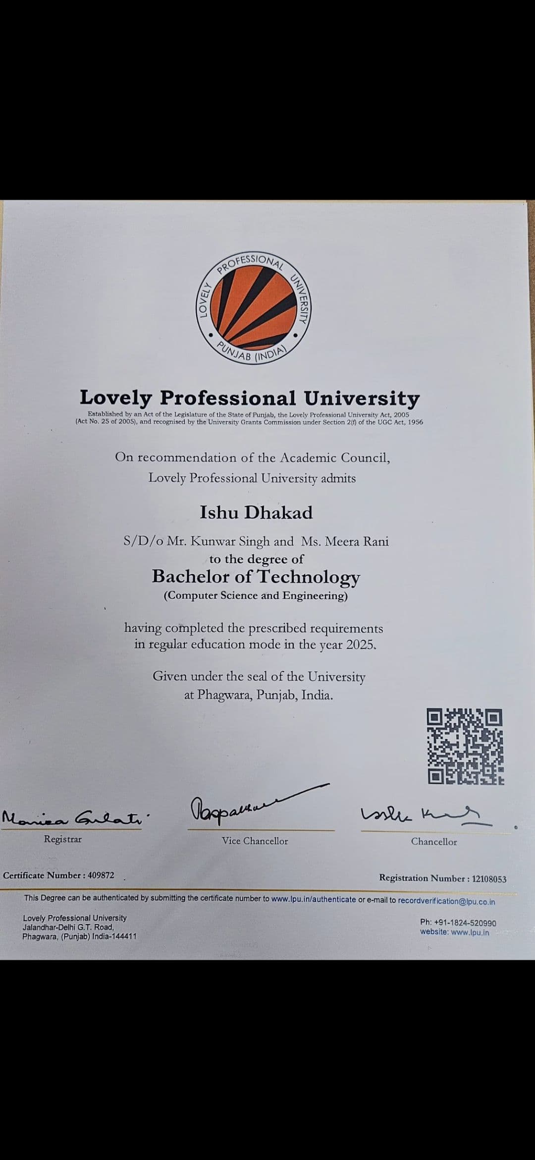 Ishu graduated from Lovely Professional University