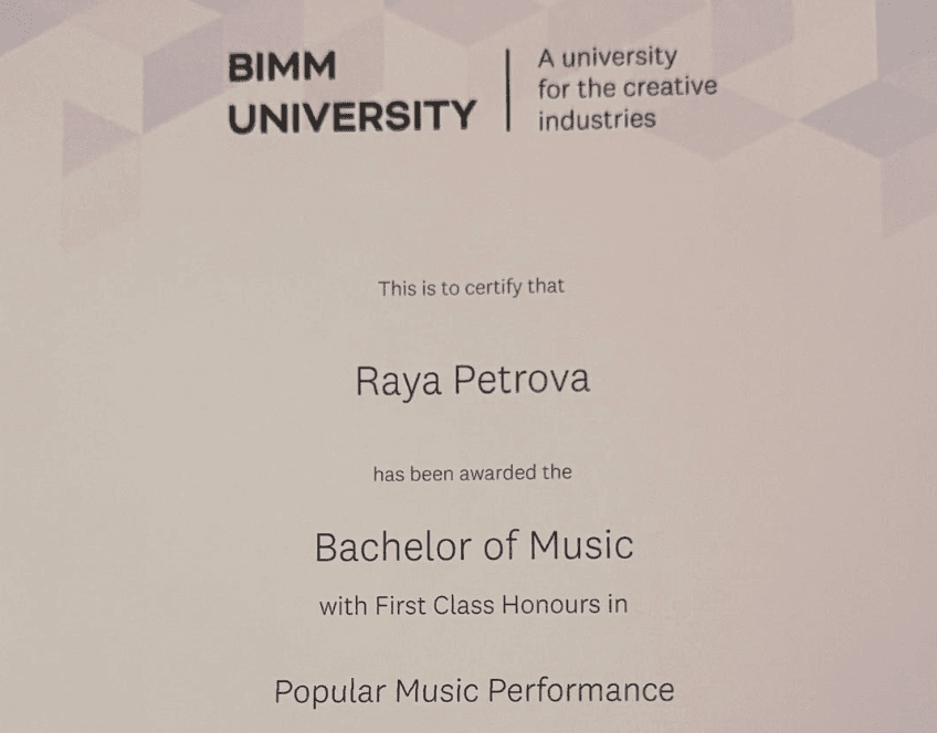 Raya graduated from BIMM Institute