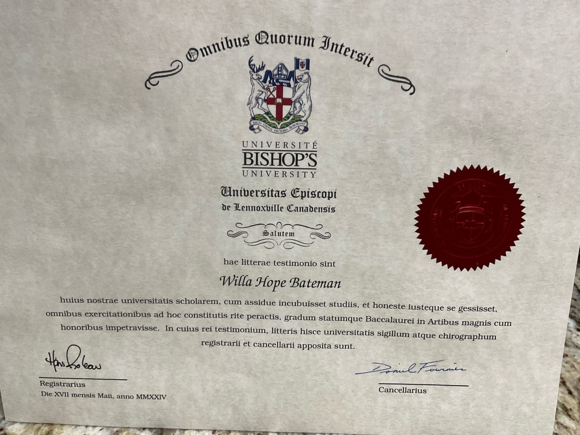 Willa graduated from Vanier College