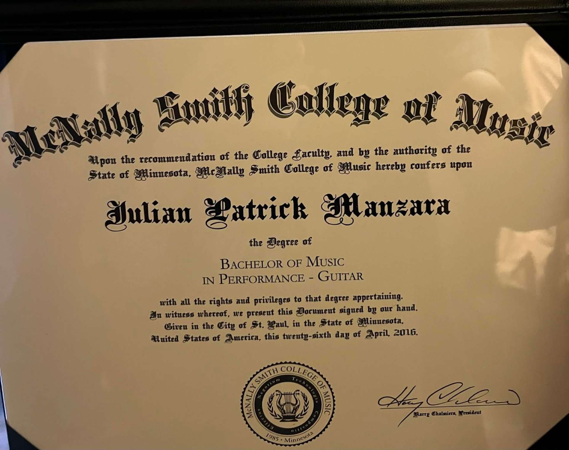 Julian graduated from McNally Smith College of Music