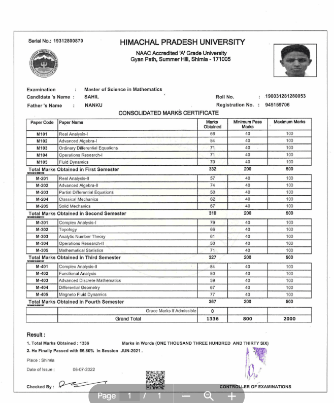 sahil graduated from Himachal Pradesh University