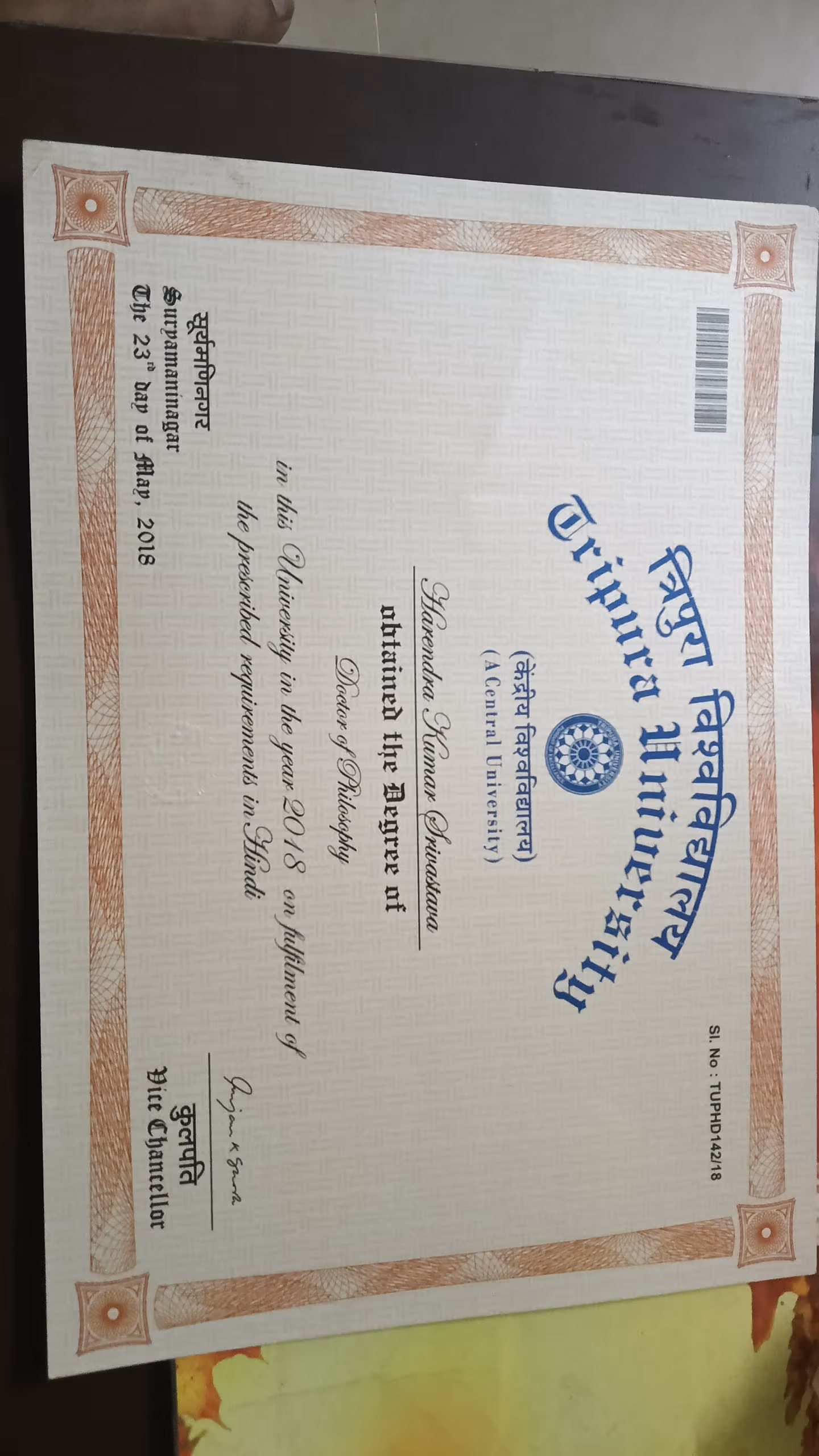 Harendra Kumar graduated from TRIPURA university