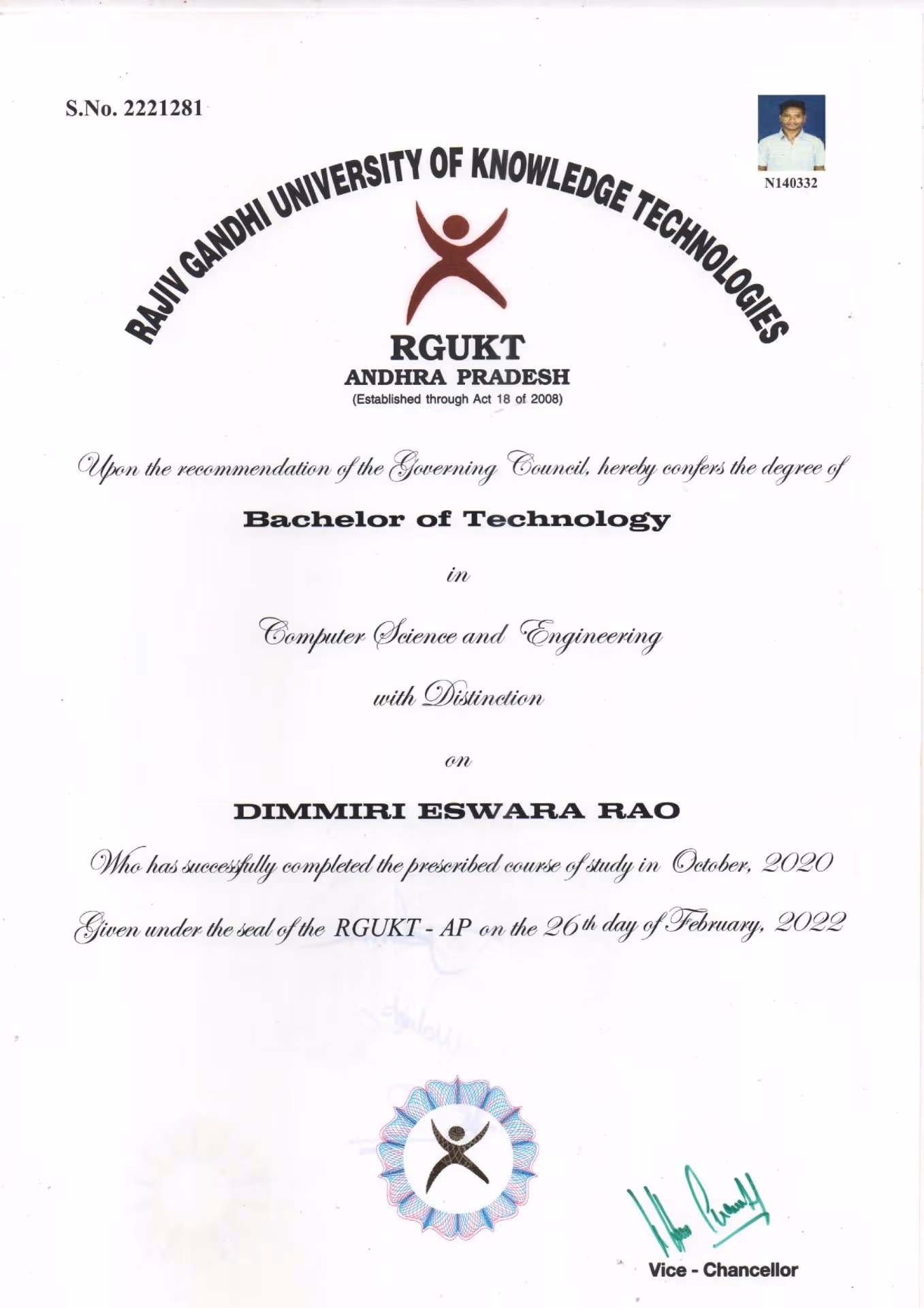 DIMMIRI graduated from Rajiv Gandhi University Of Knowledge Technologies