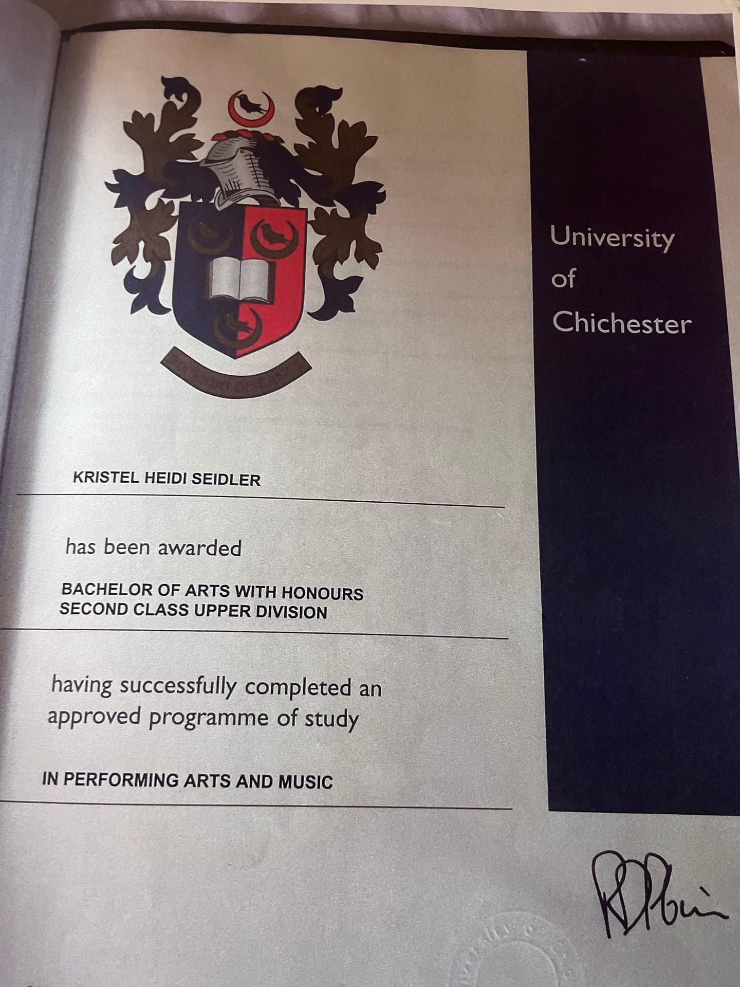 Kristel graduated from Chichester