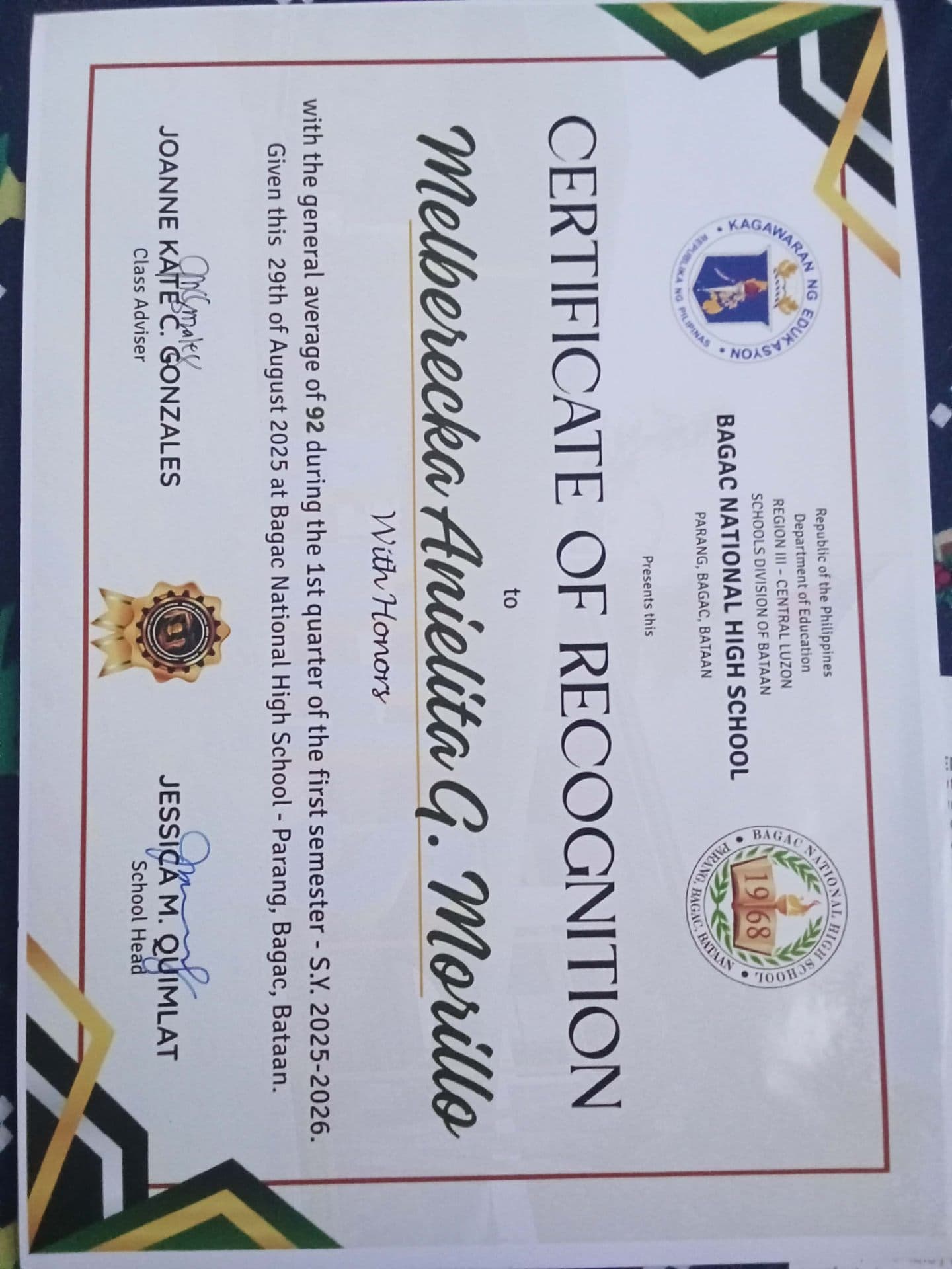 Melberecka graduated from Our Lady of Fatima Uniersity