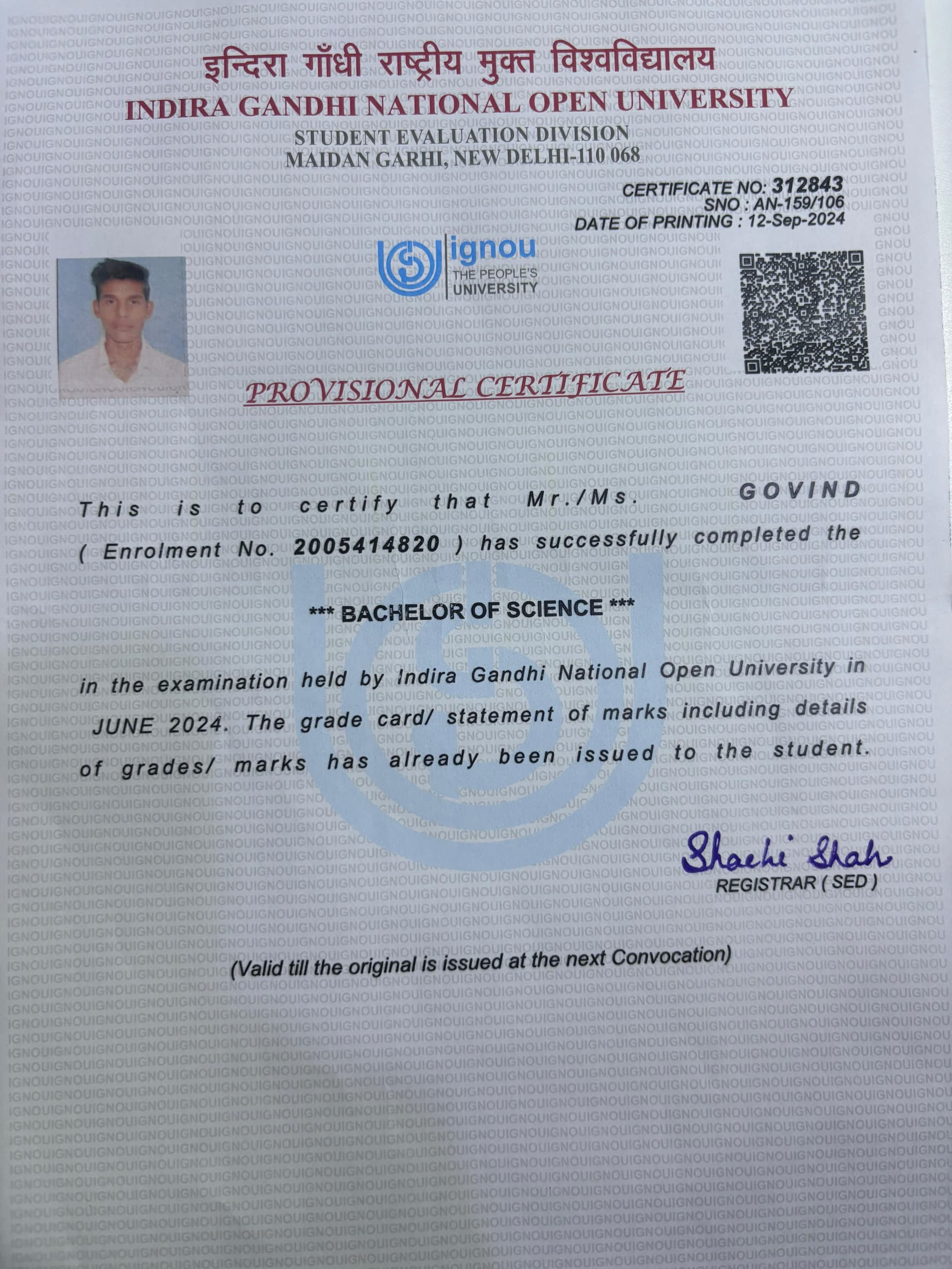 Govind graduated from IGNOU University
