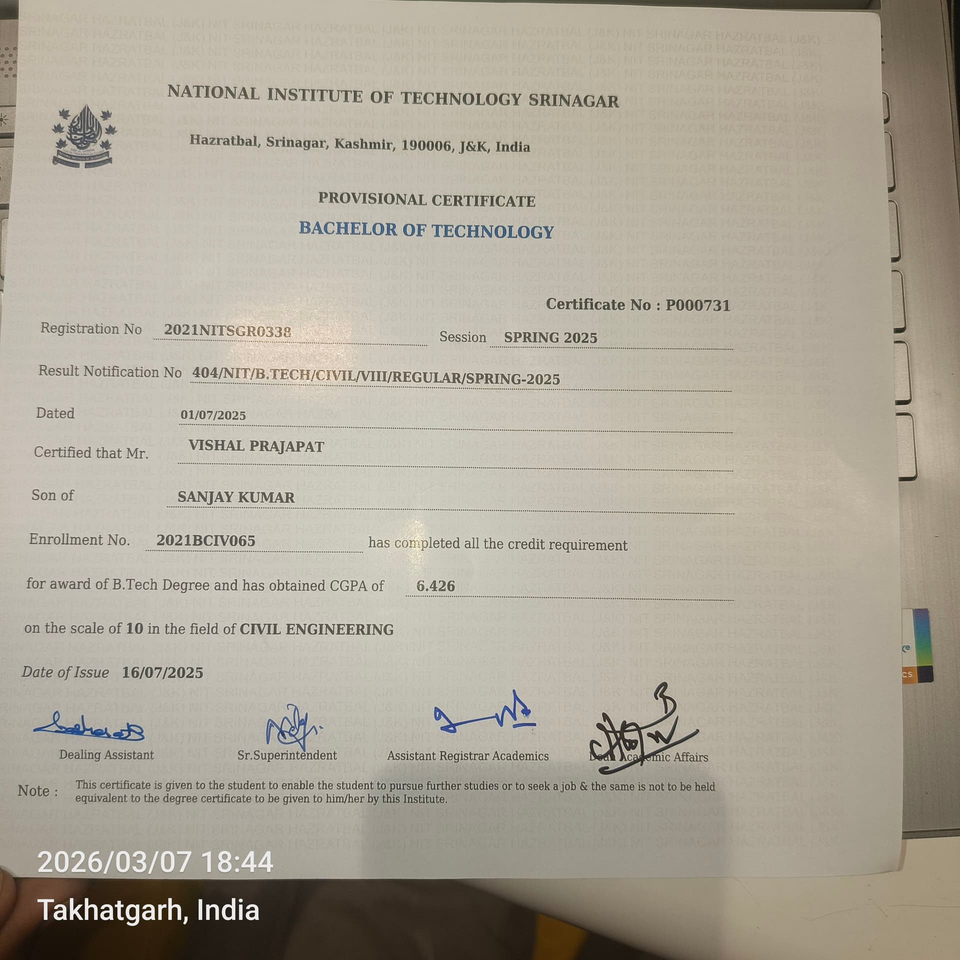 Vishal graduated from National Institute of Technology,Srinagar