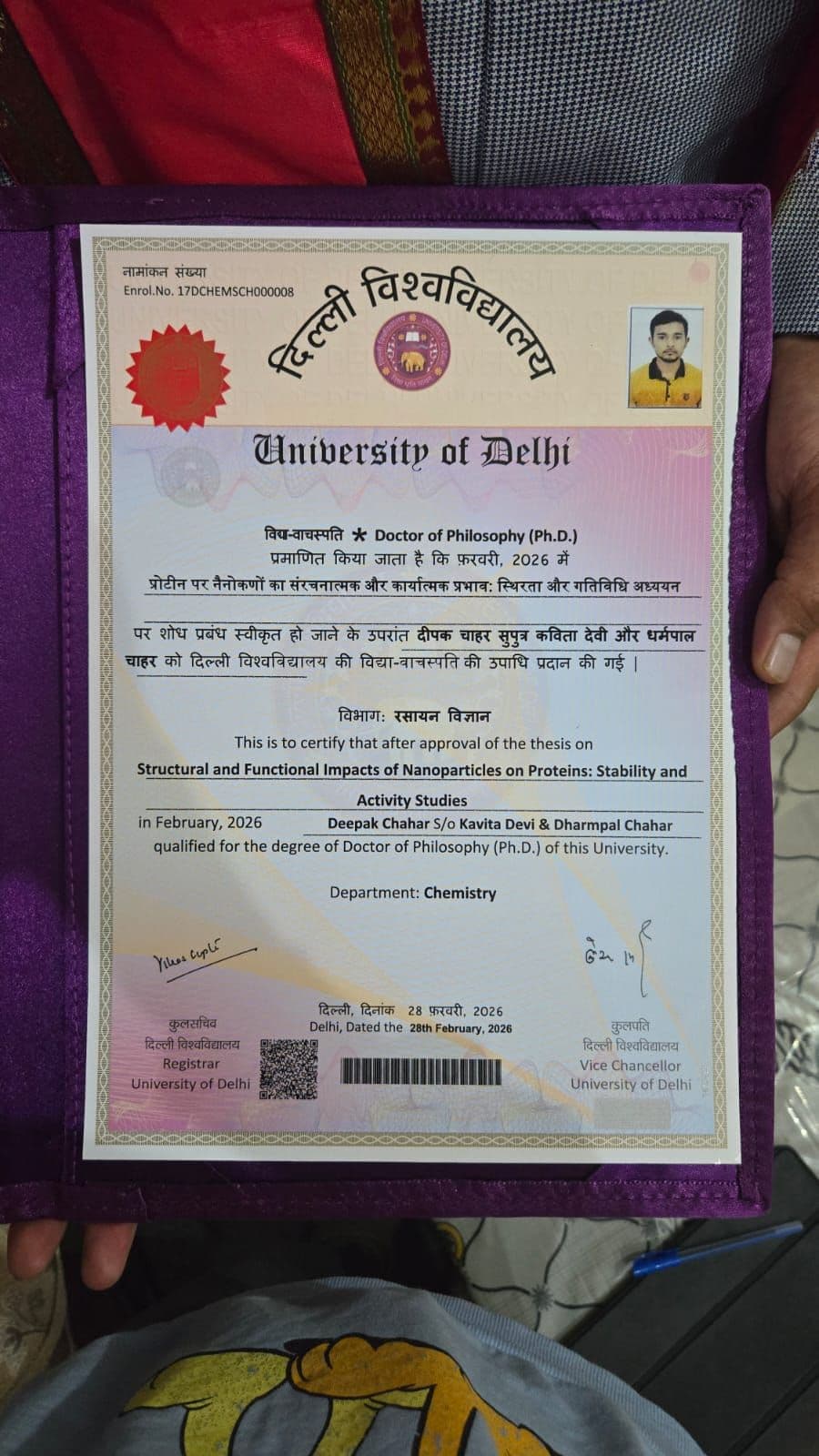 Deepak graduated from University of Delhi