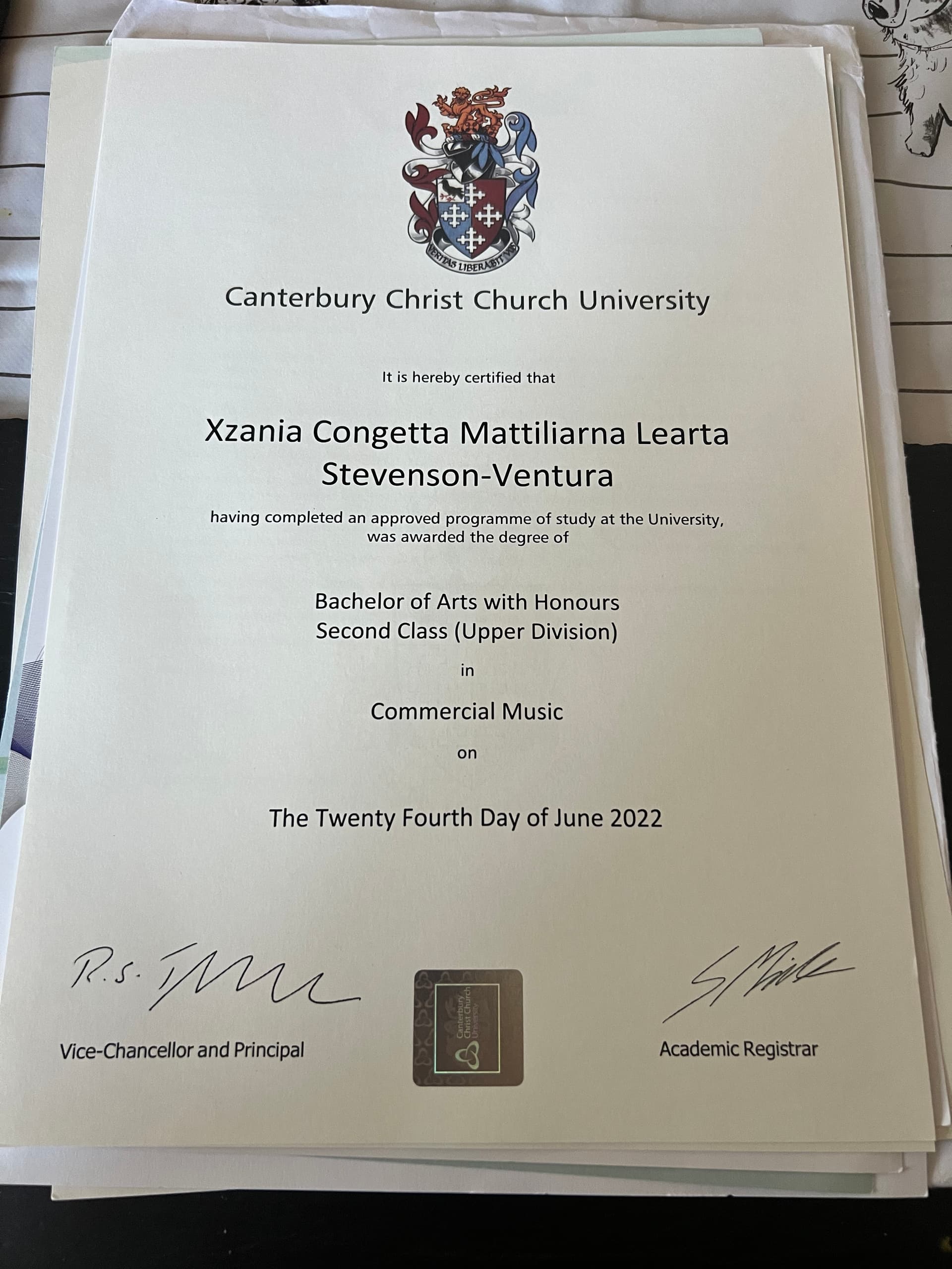 Xzania graduated from Canterbury Christchurch