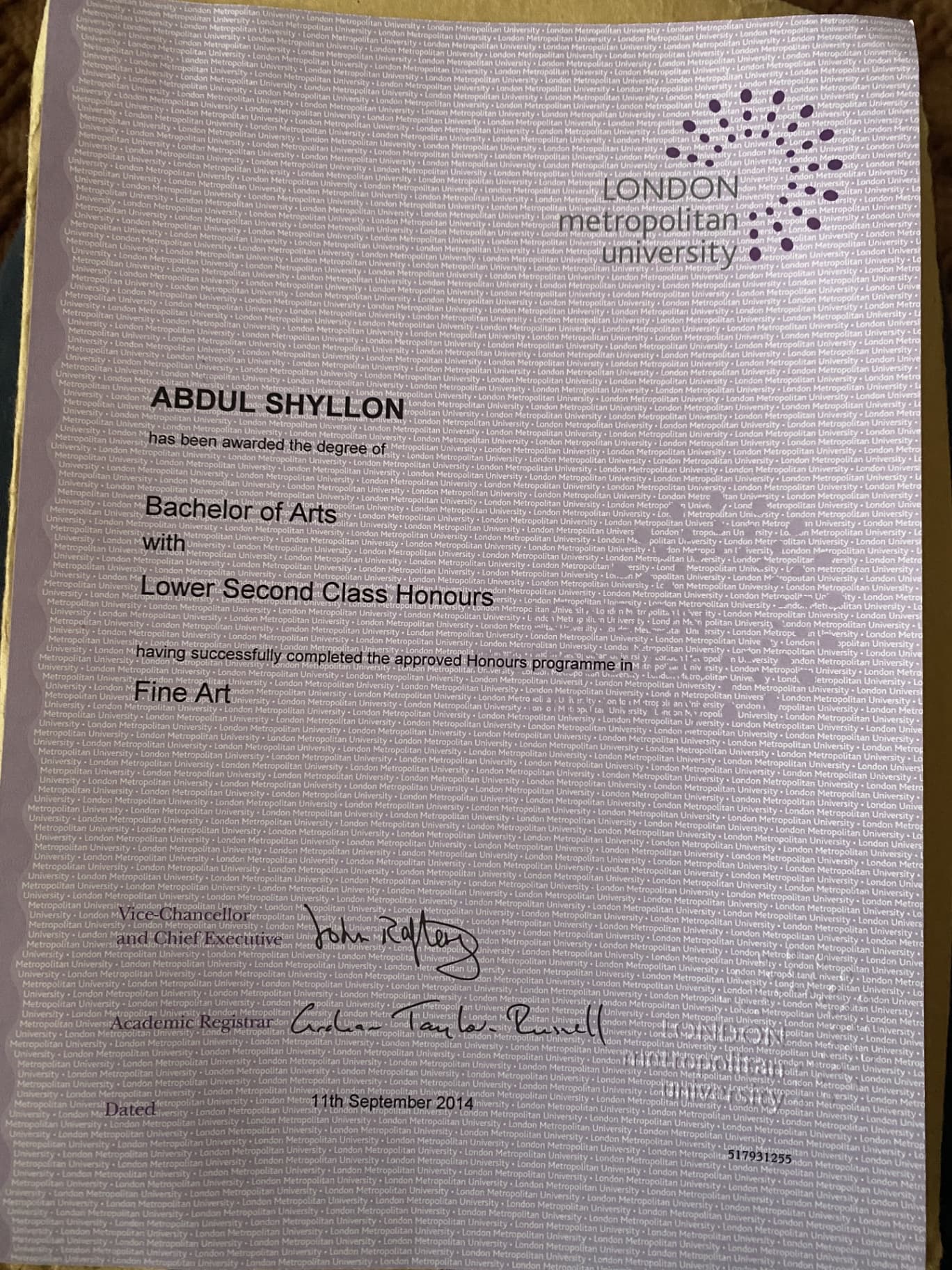 Abdul graduated from Cass School of Art