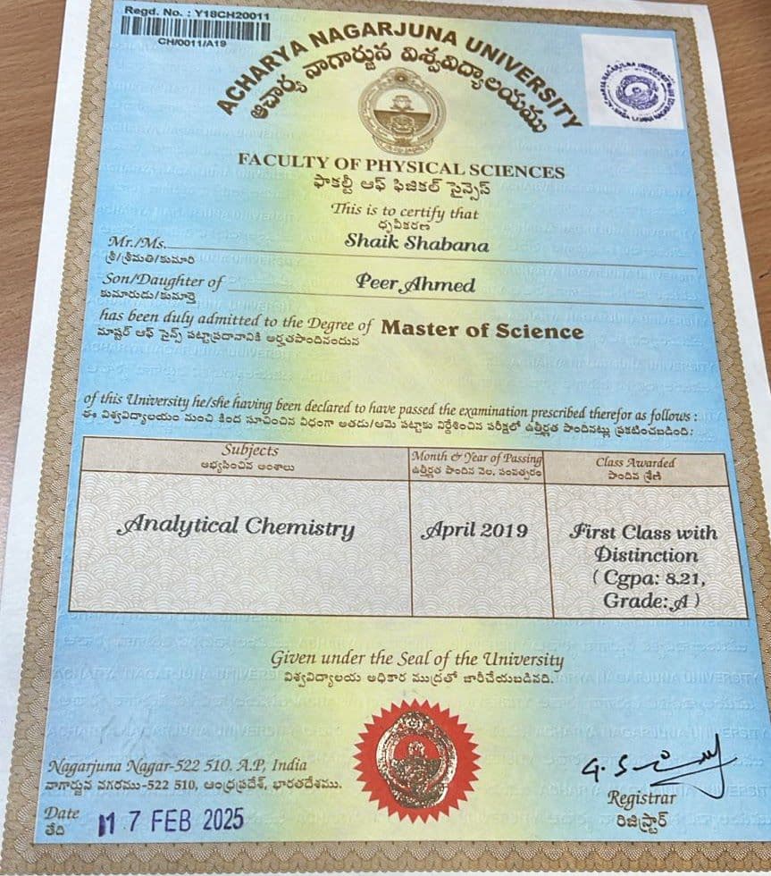 Shabana graduated from Acharya Nagarjuna University