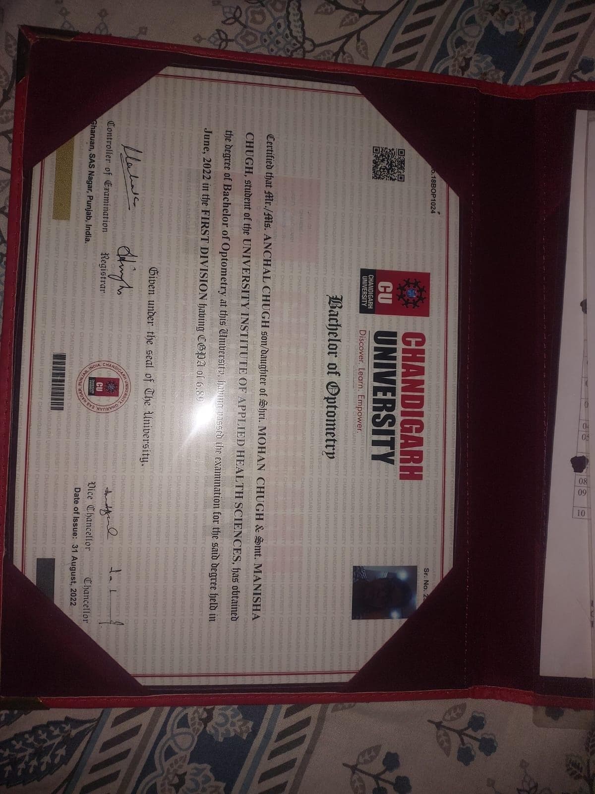 Anchal graduated from Sankara College of optometry