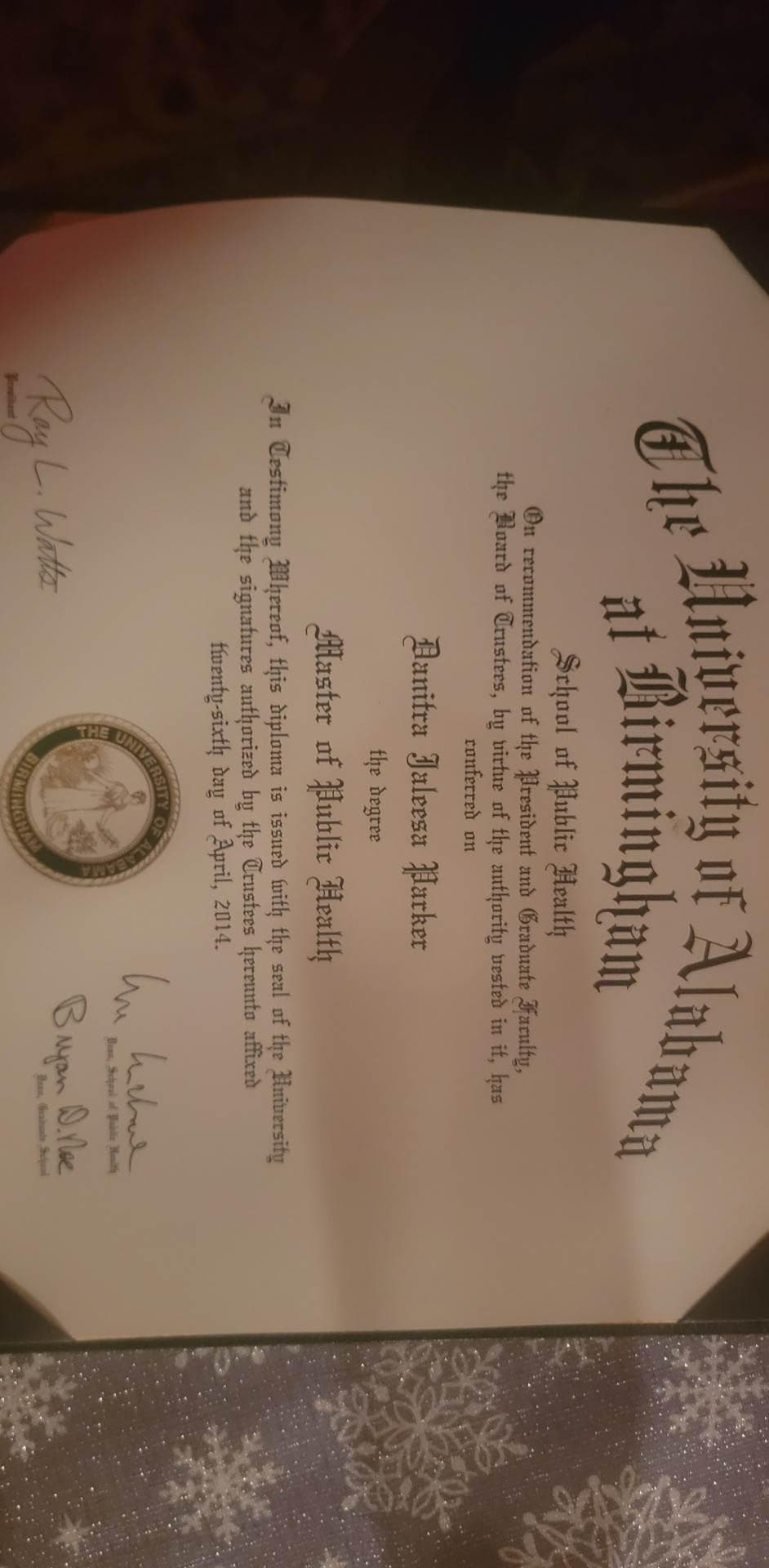 Danitra graduated from University of Alabama at Birmingham