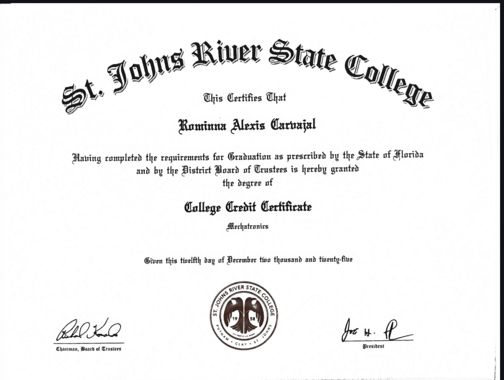 Rominna graduated from St. John River State College