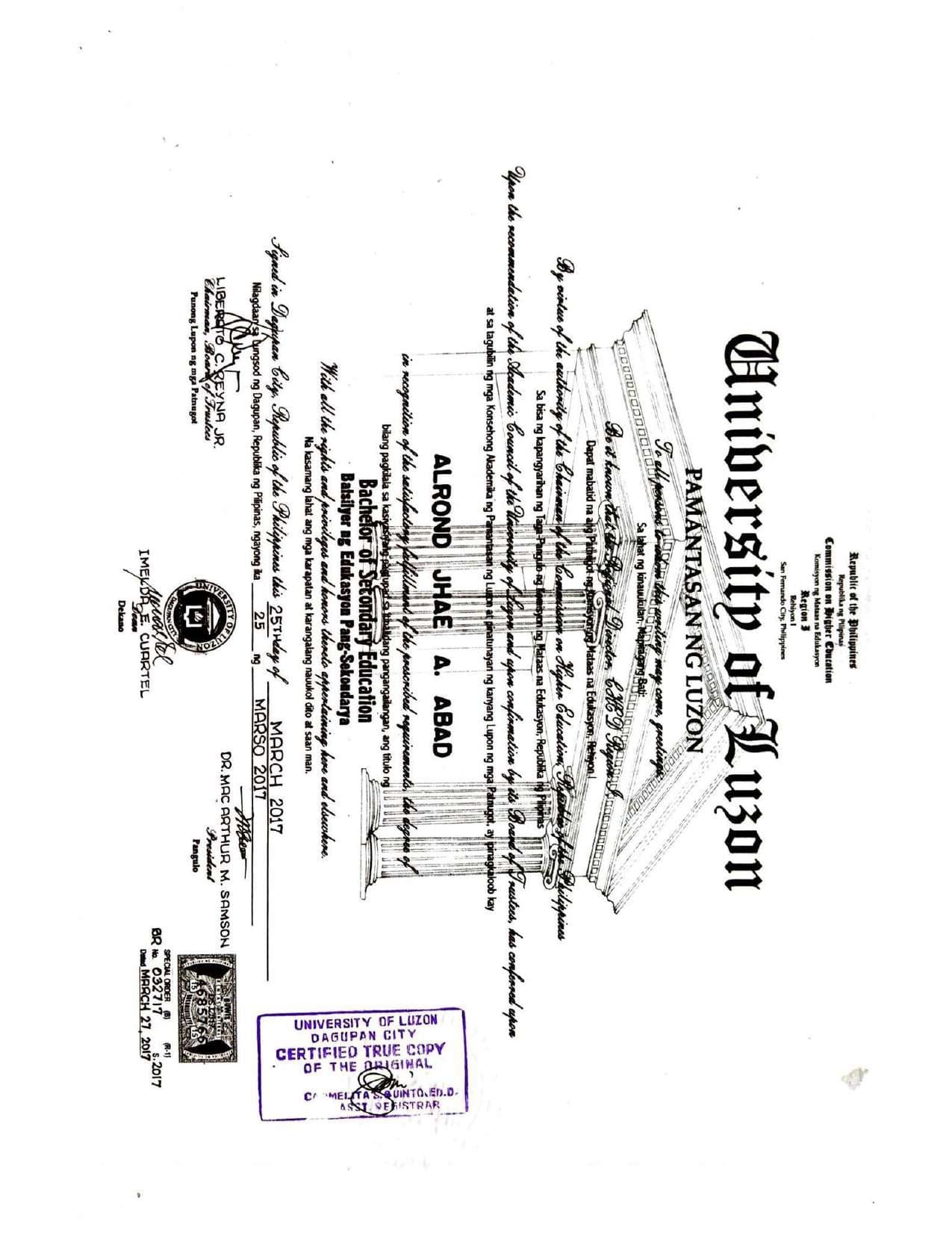 ALROND JHAE graduated from Pangasinan State University -School of Advance Studies