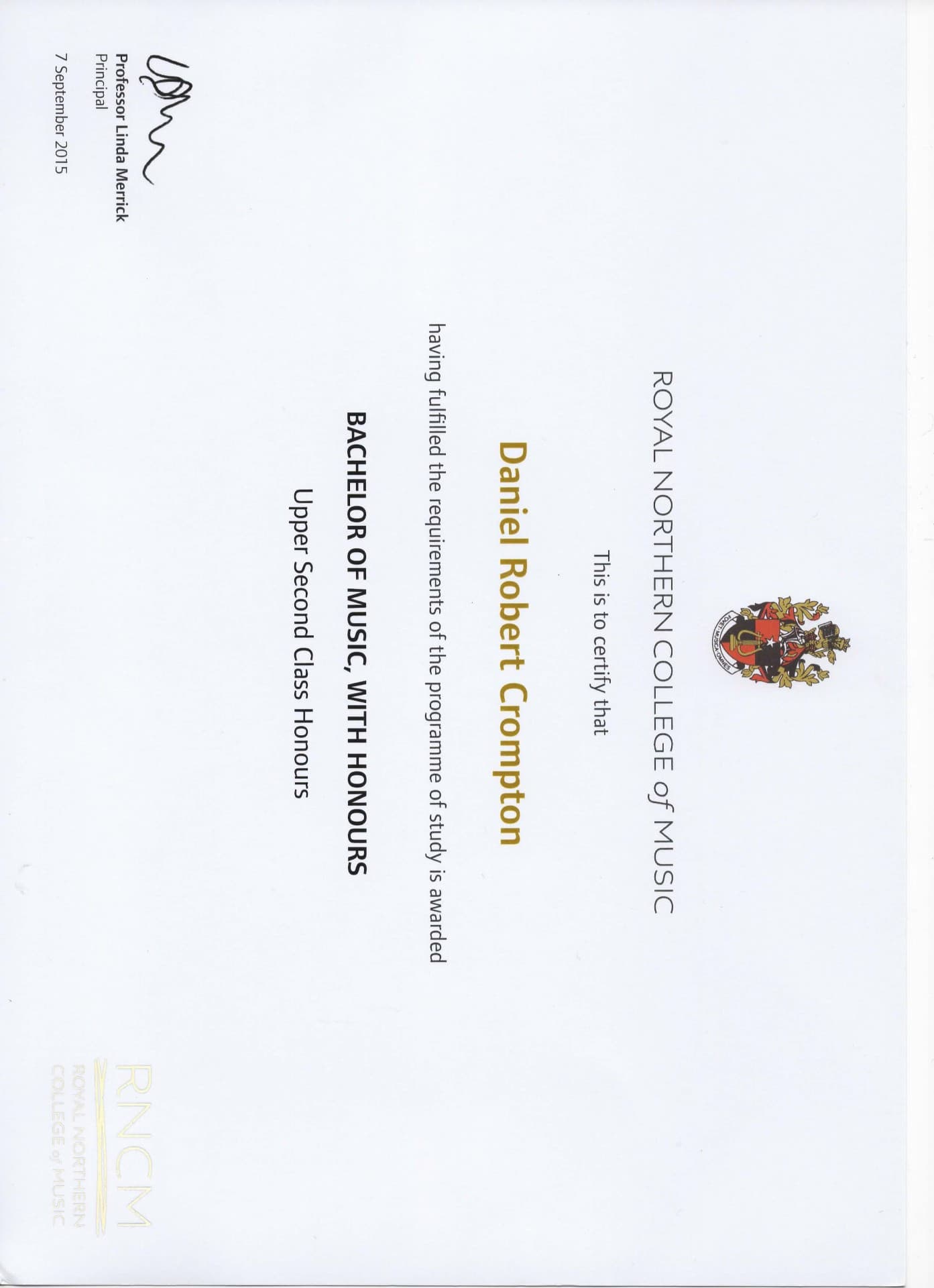 Daniel graduated from Royal Northern College of Music