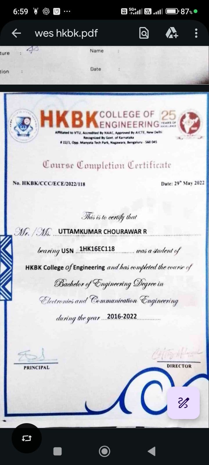 Utam graduated from Vishveshwara technology University