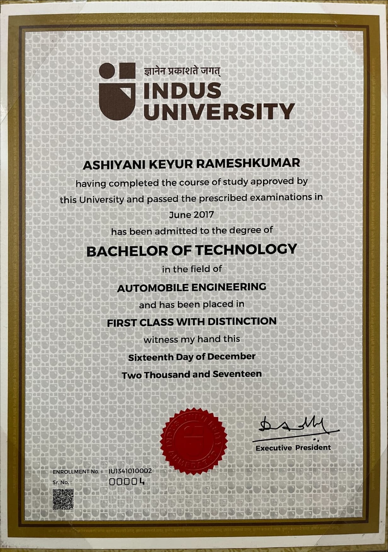 keyur graduated from indus university