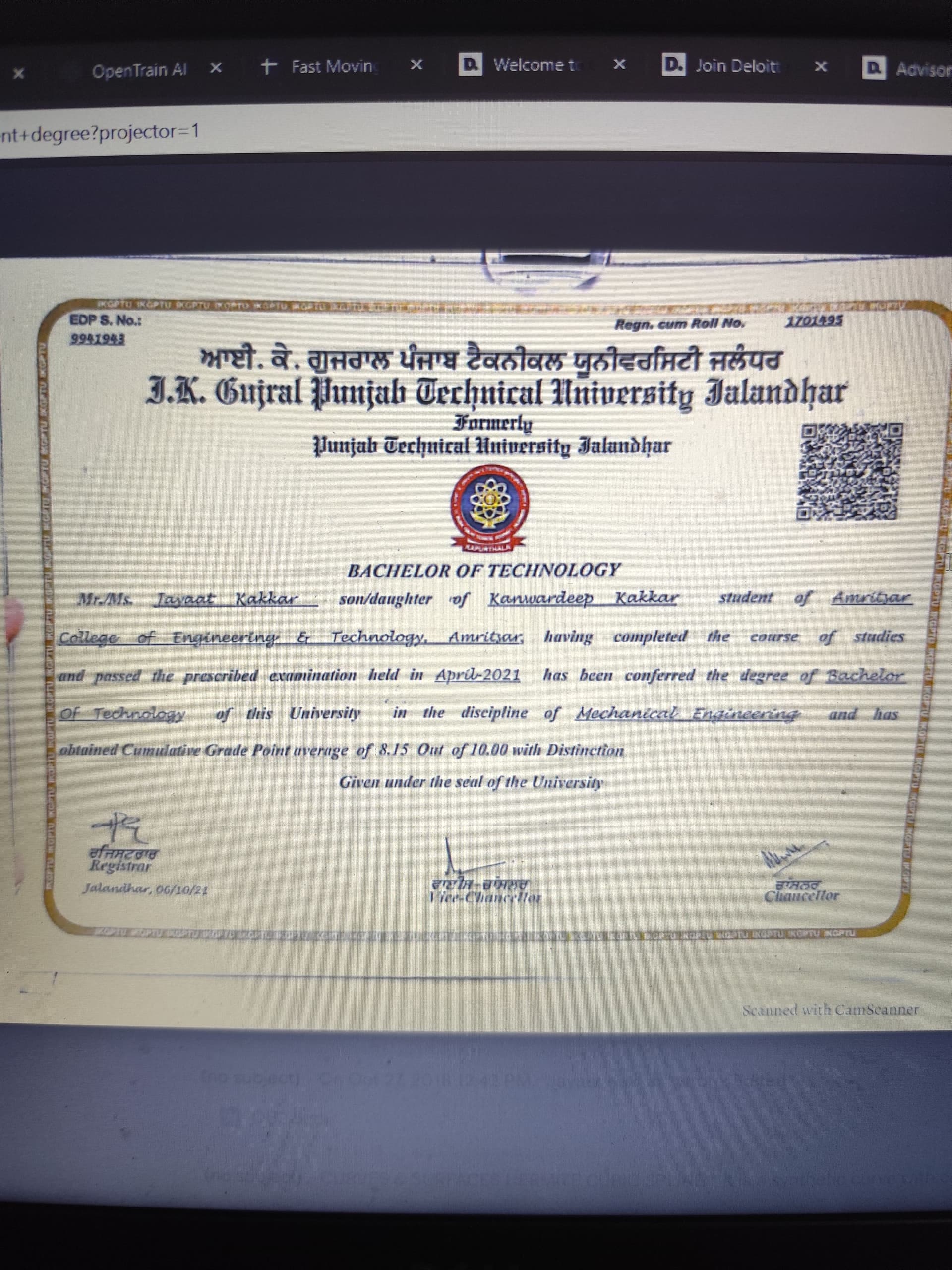 Jayaat graduated from Amritsar Group of colleges