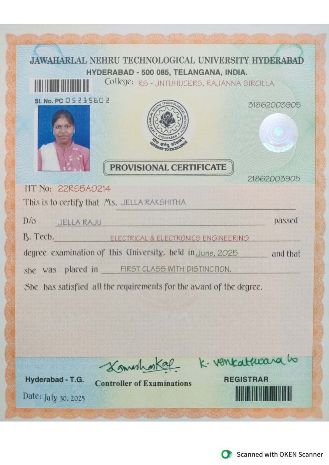 Rakshitha graduated from JNTUH University college of engineering,Rajanna Sircilla