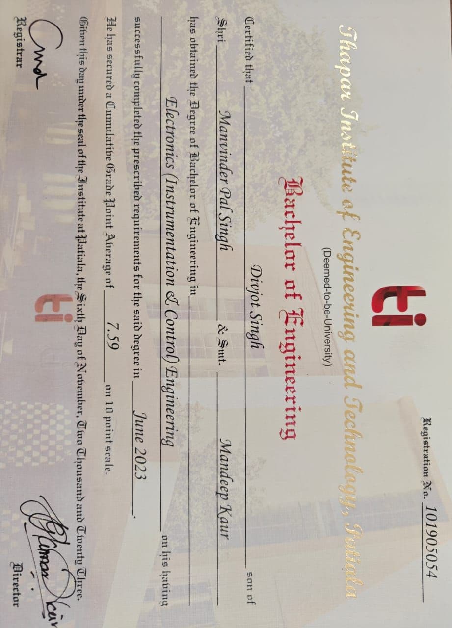 Divjot graduated from Thapar university