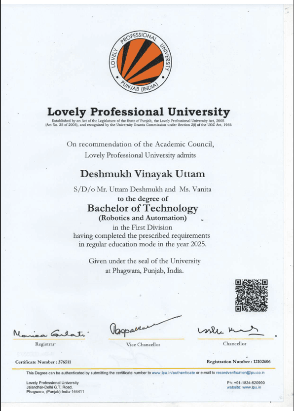 Vinayak graduated from Lovely professional University Punjab