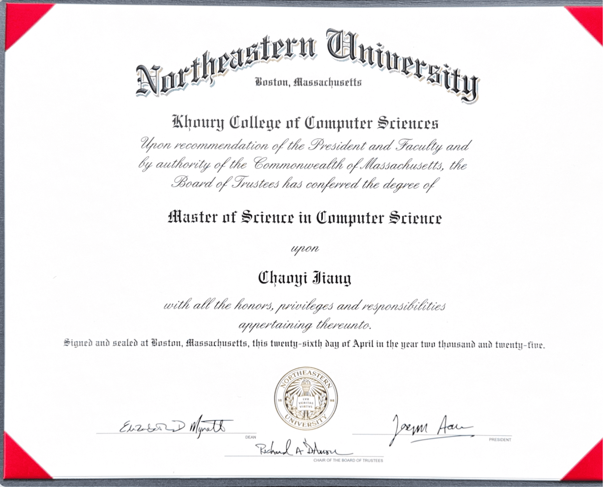 Chaoyi graduated from Northeastern University