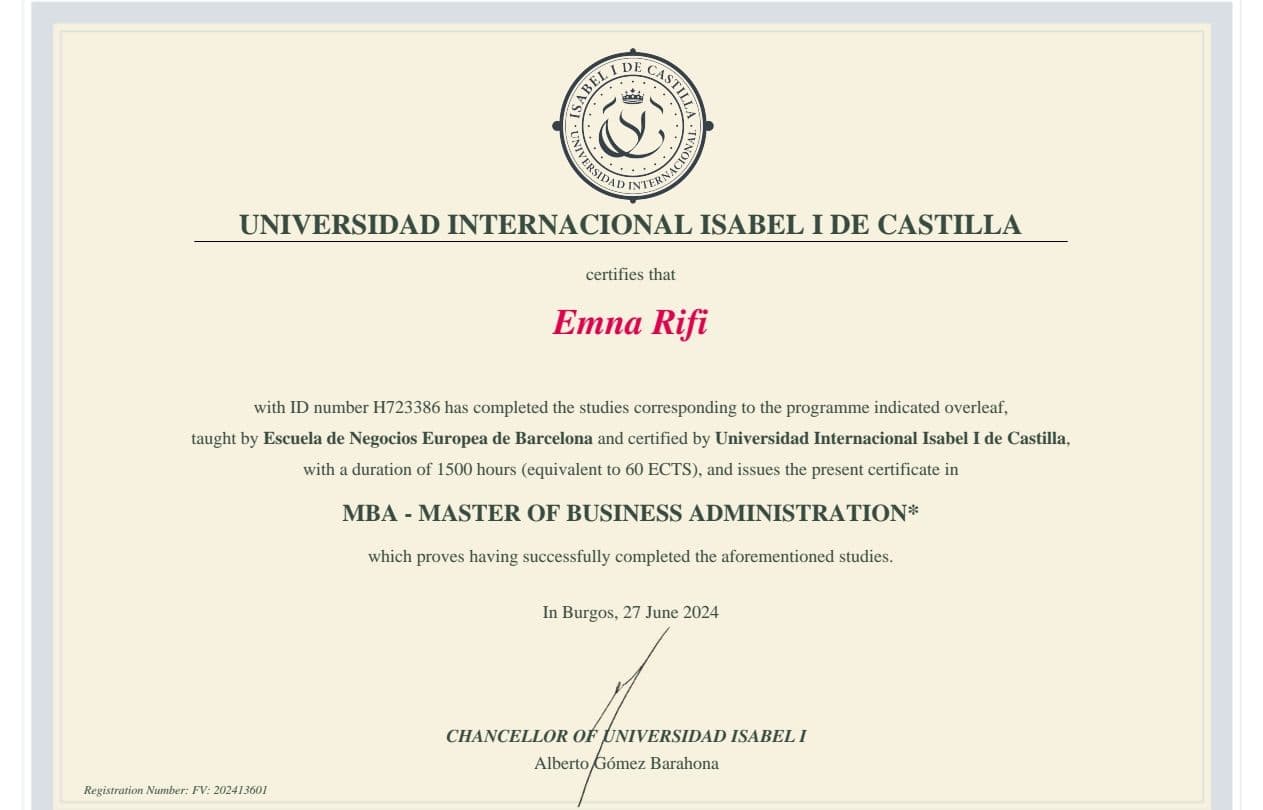 Emna graduated from Université nice