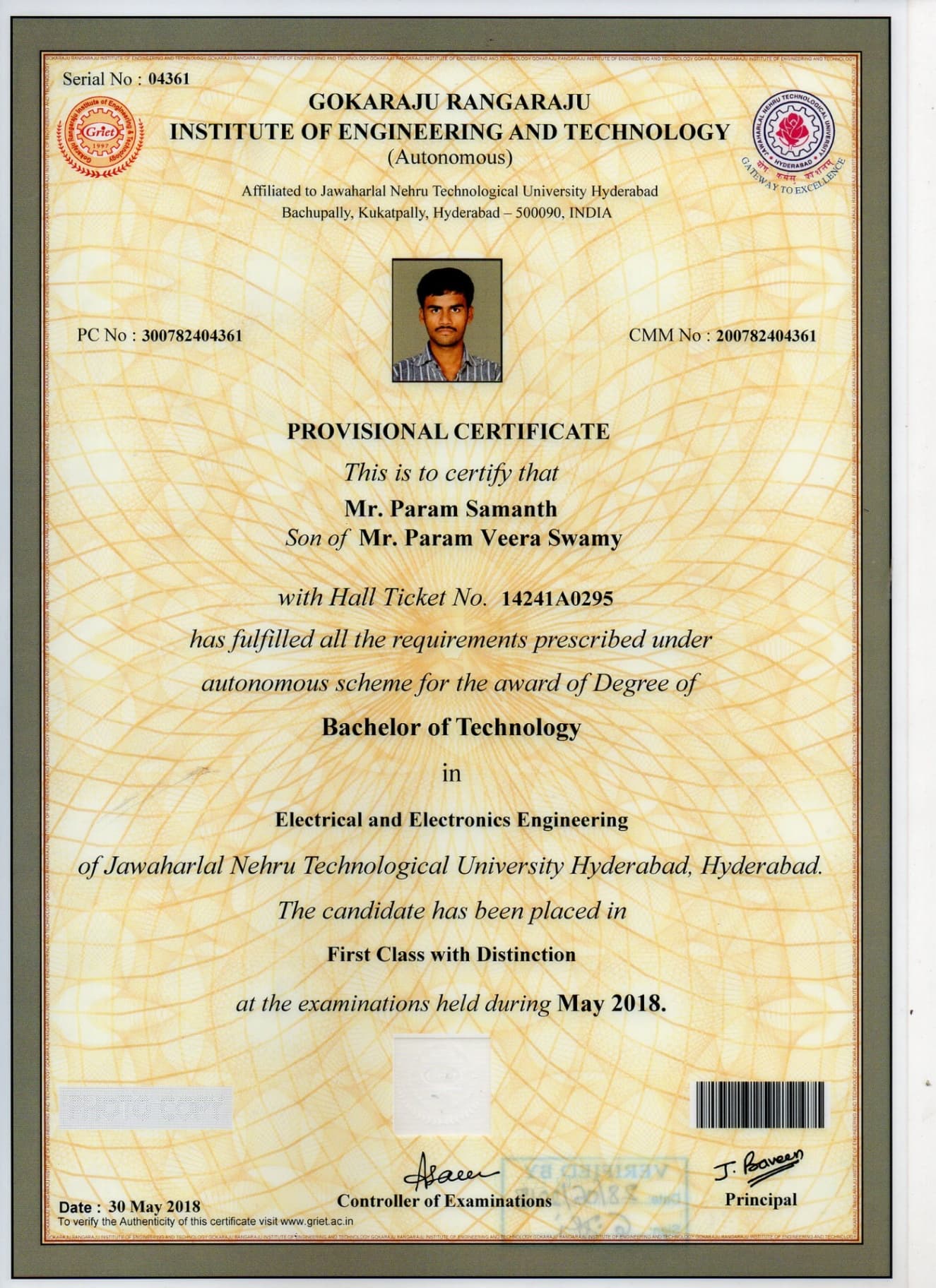 Samanth graduated from Gokaraju Rangaraju Institute of Engineering and Technology