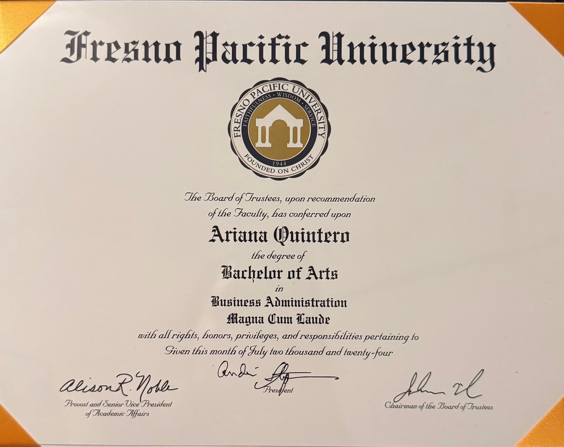 Ariana graduated from Fresno Pacific