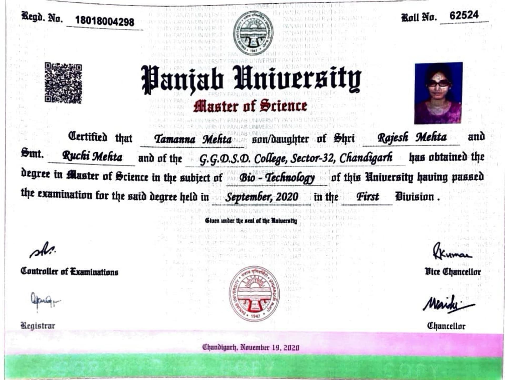 TAMANNA graduated from PANJAB UNIVERSITY