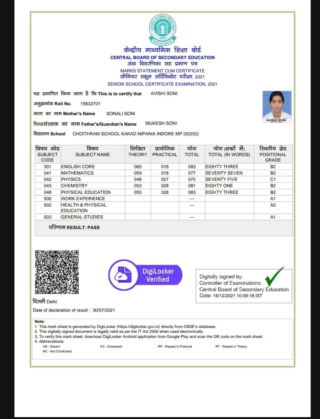 Avishi graduated from DAVV University