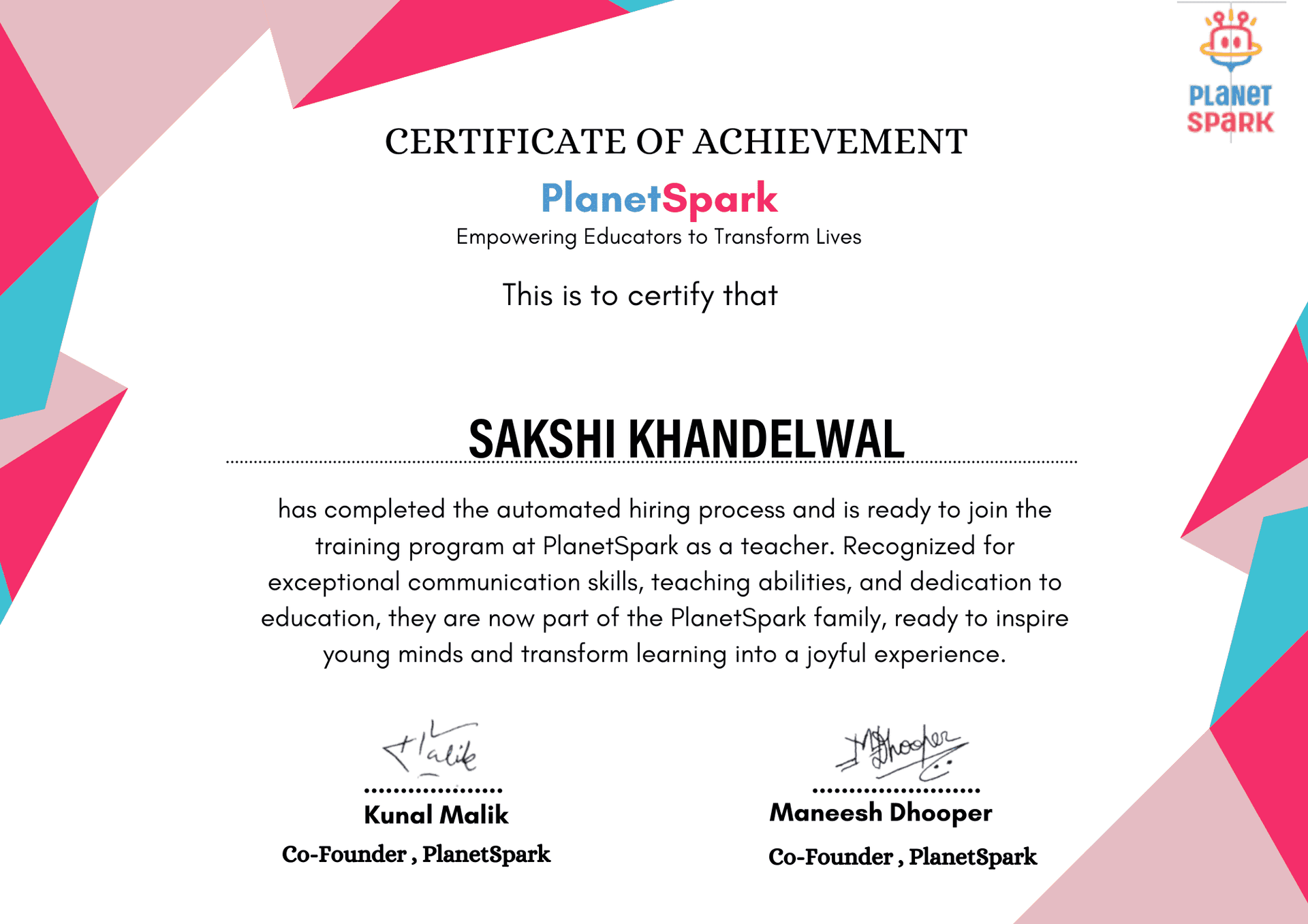 Sakshi graduated from KVGIT, Jaipur