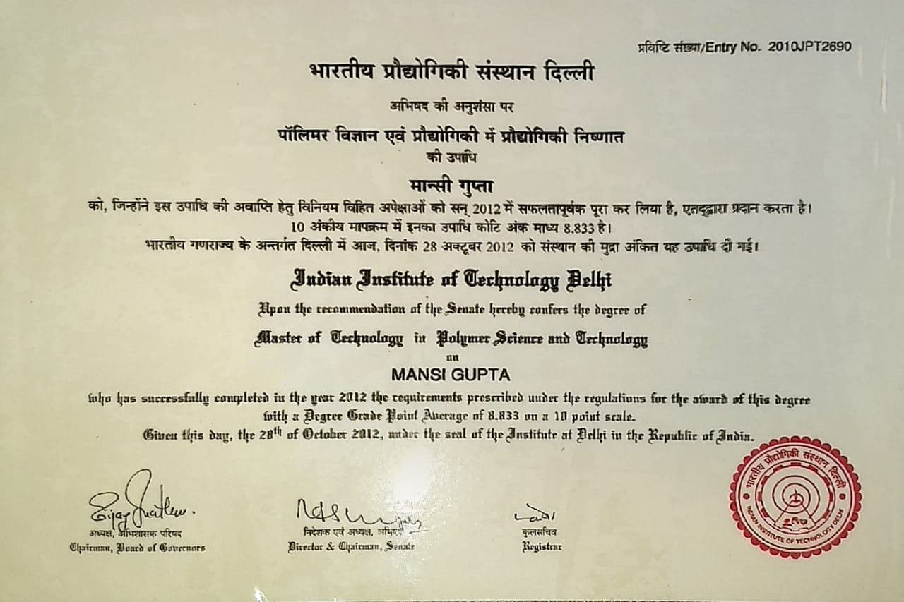 Mansi graduated from Delhi University