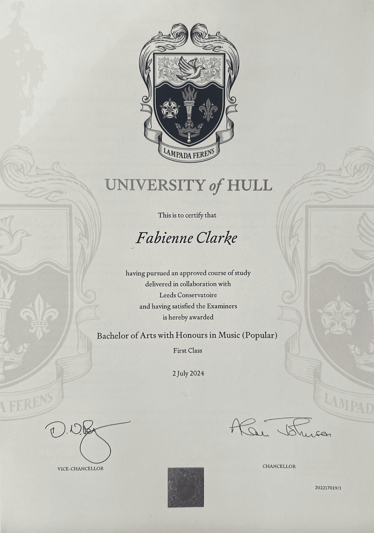 Fabienne graduated from Leeds Conservatoire