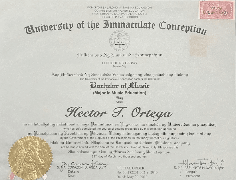 Hector graduated from University of the Immaculate Conception