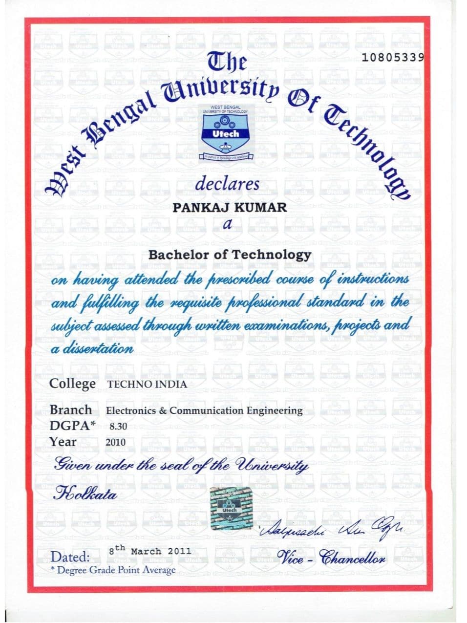 Pankaj graduated from Techno India, Kolkata